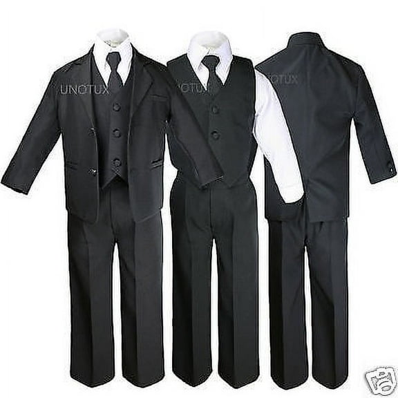 Altotux Black Baby Toddler Formal Wedding Party Boy Suit Tuxedo Tie 5pc Set sz S-4T