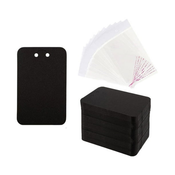 100 tarjetas de exhibición para llaveros con bolsas autosellantes de 3 x 4,7 pulgadas para exhibir pulseras Negro