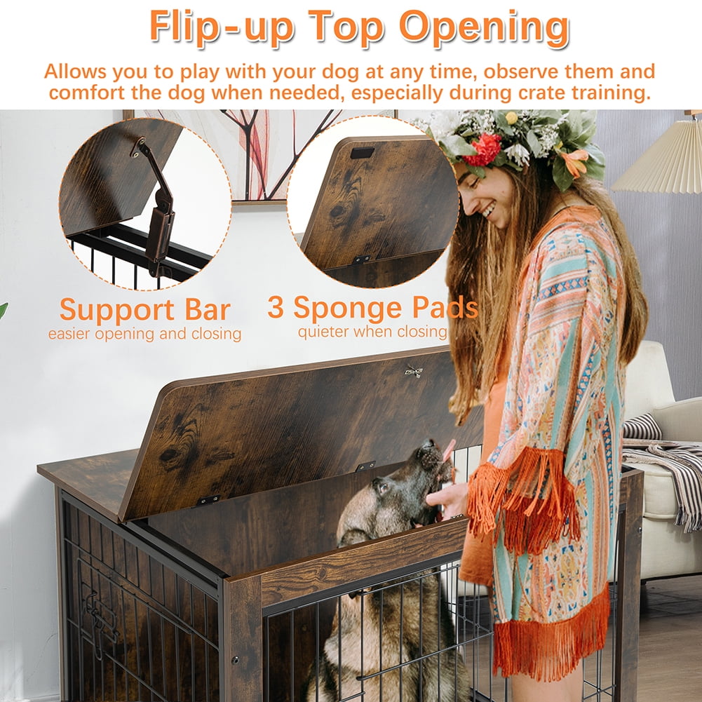 Kadyn 38 inch Wooden Dog House with Double Doors, Dog Crate Furniture, Heavy-Duty Dog Cage End Table with Multi-Purpose Removable Tray, Modern Dog Kennel Indoor for Dogs up to 70lb, Rustic Brown Kadyn 38 inch Wooden Dog House with Double Doors, Dog Crate Furniture, Heavy-Duty Dog Cage End Table with Multi-Purpose Removable Tray, Modern Dog Kennel Indoor for Dogs up to 70lb, Rustic Brown