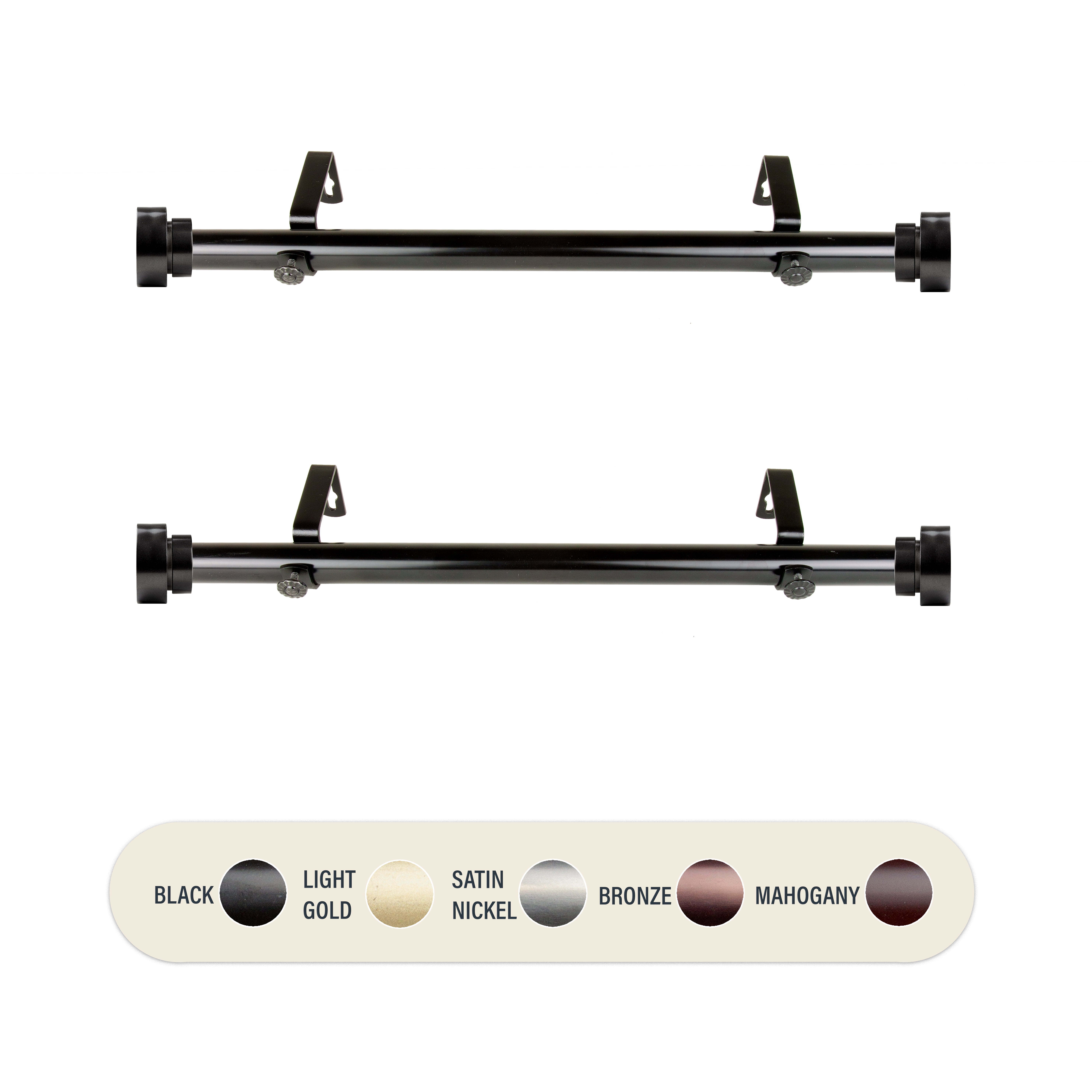 1" Dia Side Curtain Rod Adjustable 12" to 20" (Set of 2) - Black,(SIDE100-2)
