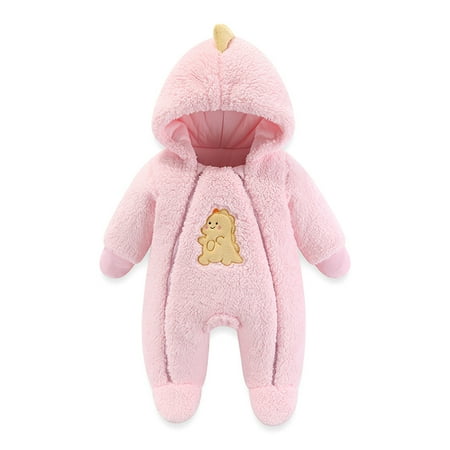 

YDOJG Bodysuits for Boys Girls Toddler One-Pieces Long Sleeve Cartoon Hooded Romper Warm Jumpsuit Red 3-6 Months