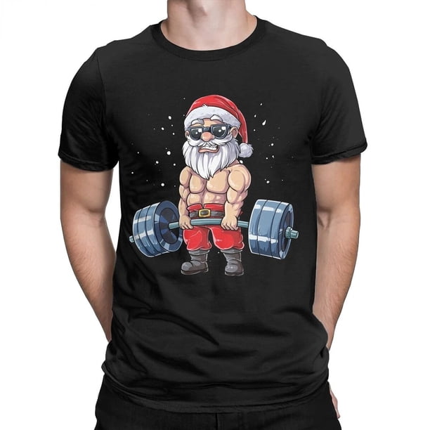 Fitness regalo de Navidad lindo Santa Vintage camisetas de manga corta Deadlift gimnasio camisetas de Navidad ropa de cuello redondo regalo divertido