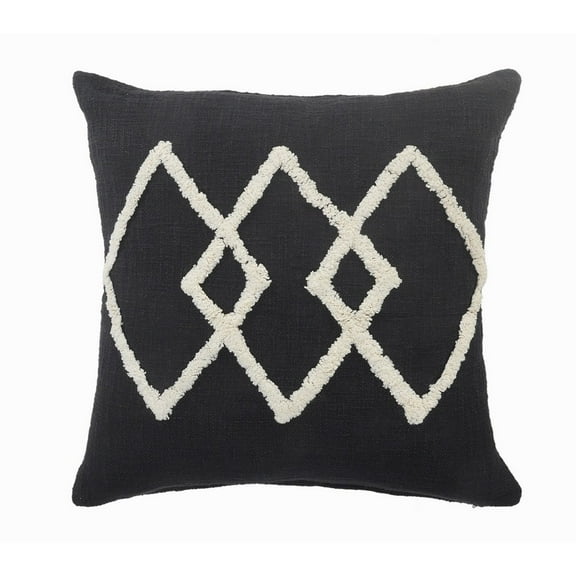 Ox Bay 20" x 20" Hand-Woven Black/ Cream Diamond Organic Cotton Pillow Cover