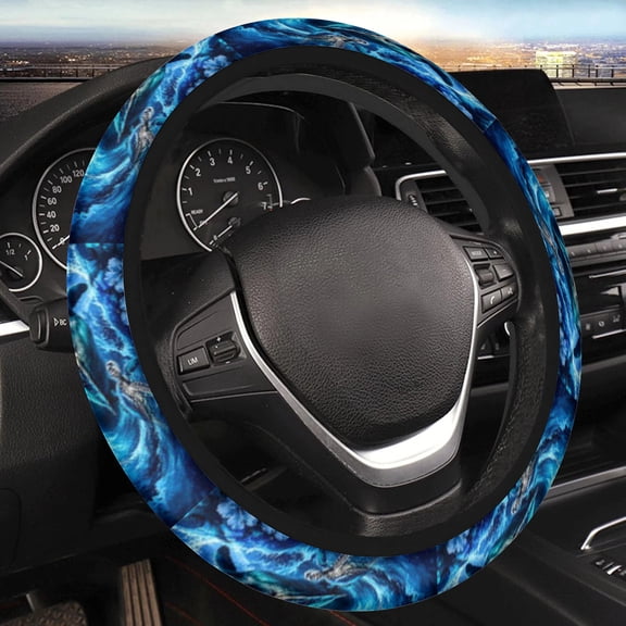 Car Steering Wheel Cover for Women Men, Non-Slip Breathable Steering Wheel, Blue Wave Turtle Steering Wheel Protector, Car Accessories, Universal 14" 02/2-15" Fit Auto, Suvs