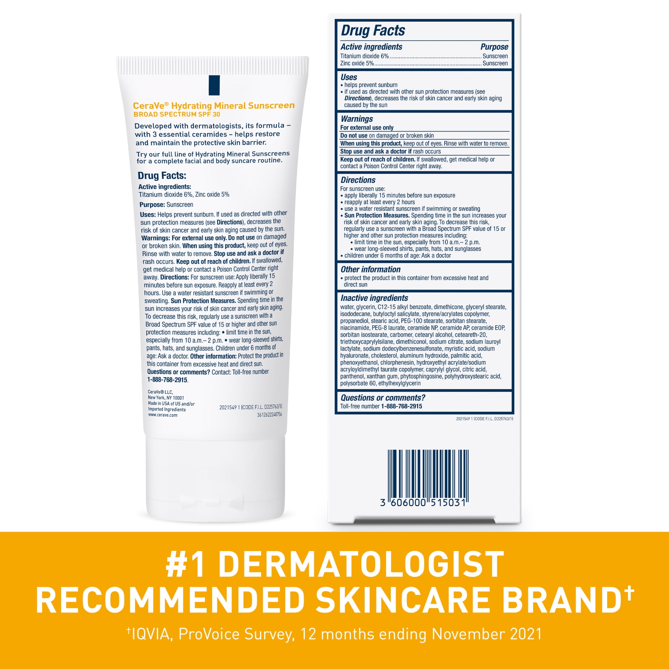 CeraVe Hydrating Mineral Face Sunscreen Lotion SPF 30 2.5 fl oz