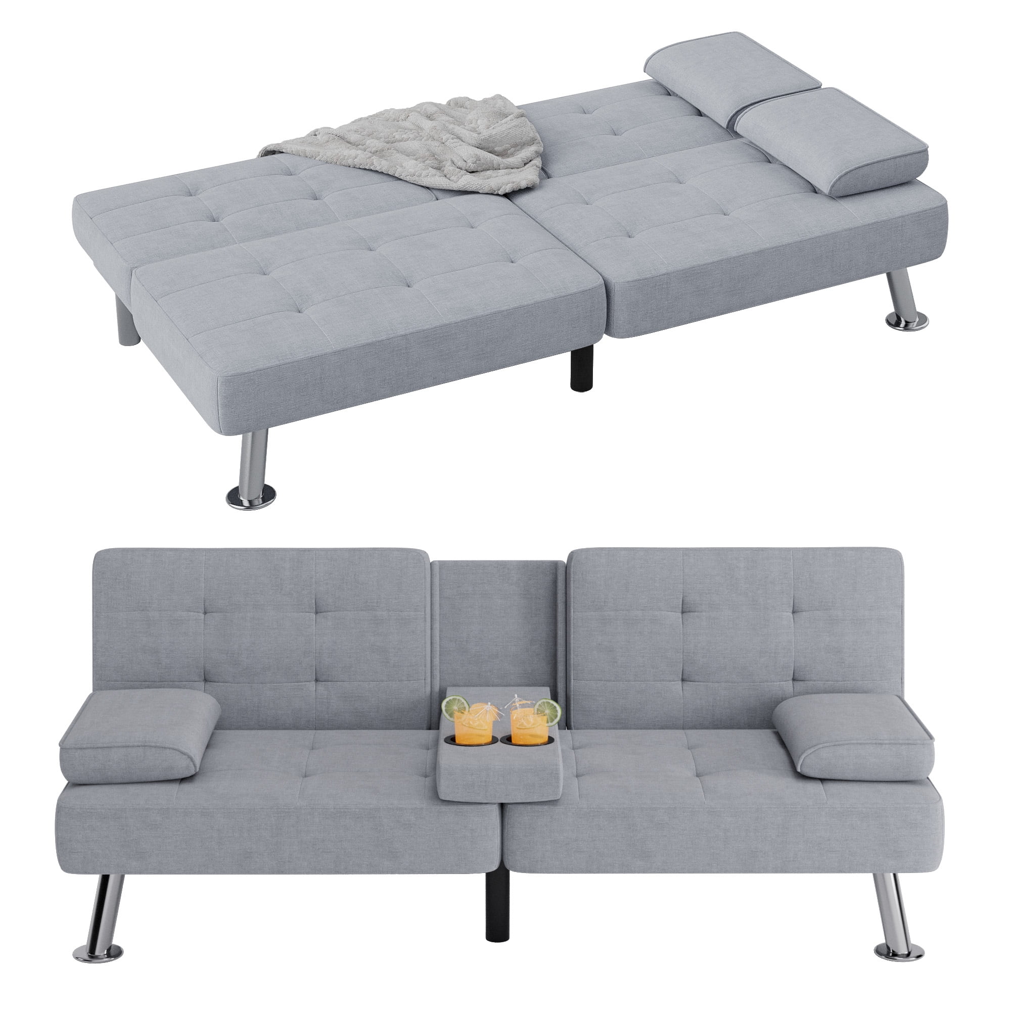 Homall Modern Linen 3 Adjustable Positions Convertible Sofa with Pillows, Gray