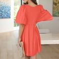 thumbnail image 3 of Gspmoly Robe d'Été, Robe Décontractée pour Femme à la Mode, Couleur Unie, Manches Bouffantes, Manches Courtes, Col en V, Robes de Soirée pour Femmes, Offres Prime, 3 of 7