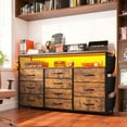 thumbnail image 6 of EnHomee Dresser TV Stand with 10 Drawers for 55" TV Stand for Bedroom with LED Lights & Power Outlets Wide Dresser with Shelves & Side Pockets Sturdy Metal Frame & Wood Top, Rustic Brown, 6 of 9