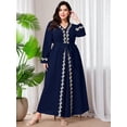 thumbnail image 4 of AURA Women Plus Size Muslim Long Sleeve Maxi Dress Elegant Lace Patchwork Belt Dress, 4 of 10
