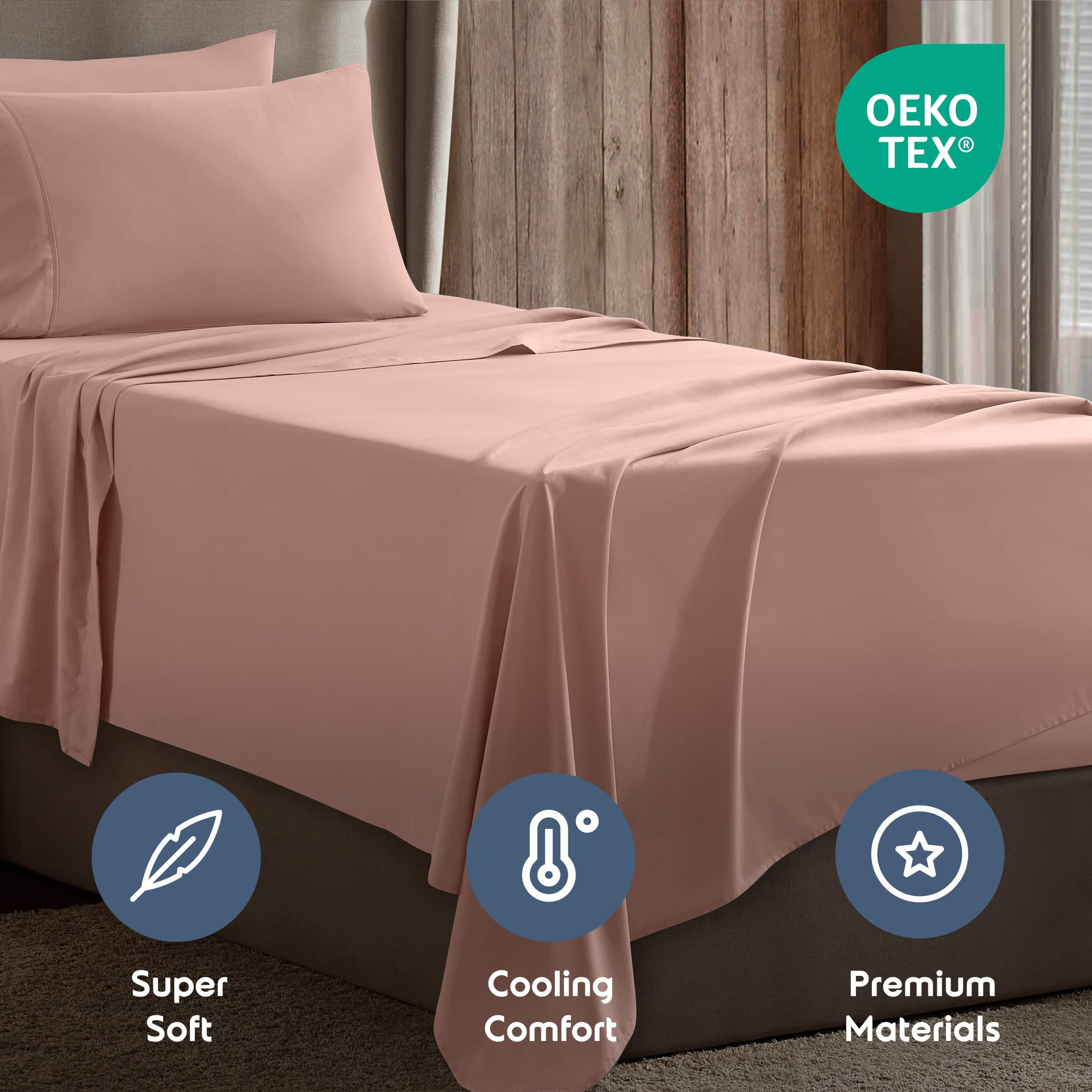 LammaLoe Extra Deep Pocket Twin Xl Sheets Set, 3 Piece, Fits 18"-24" Mattress, Breathable & Extra Soft Bed Sheets, Peach Beige