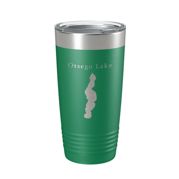 Otsego Lake Map Tumbler Travel Mug Insulated Laser Engraved Coffee Cup Michigan 20 oz Green