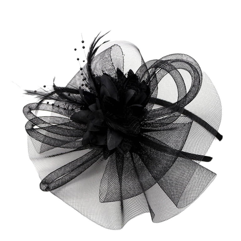 Black fascinator headband with small cap Black Fascinator Hat Elegant Tea Party Wedding Special  main image 3