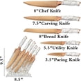 thumbnail image 2 of Champagne Gold Kitchen Knife Set Knives Set with Acrylic Block, 6 Pieces Sharp Knife Set, Stainless Steel Beautiful White Marbling Handle Champagne Gold Blade Knife, 2 of 9