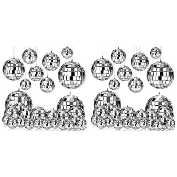 48 Pcs Mirror Disco Hanging, Glass Disco Decor, Disco Decorations, for Holiday Decor with Rope,Silver