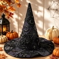 thumbnail image 4 of Witch Hat for Women Halloween Vintage Floral Pointed Wizard Hat Ghost Wide Brim Quilted Cosplay Costume Accessories Adults, 4 of 4