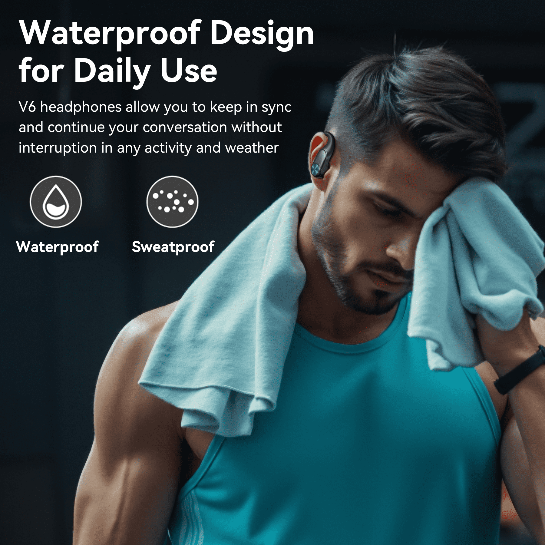 VEATOOL Bluetooth Headphones Wireless Earbuds 80Hrs Playback Sport Ear Buds with Earhook Digital Display Charging Case IPX6 Waterproof Deep Bass Running Earphones for iOS Android Cellphone