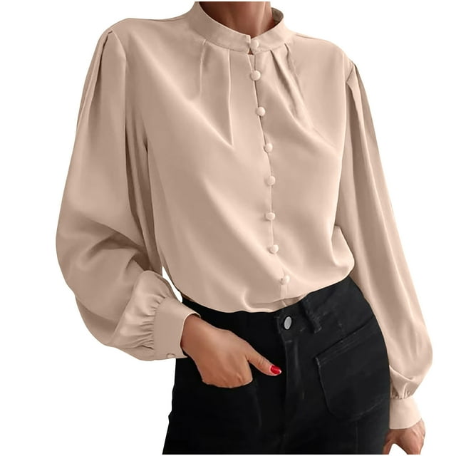 CEHVOM Fashion Women Solid Color Long Sleeve Comfortable Breathable Shirt Tops Clearance