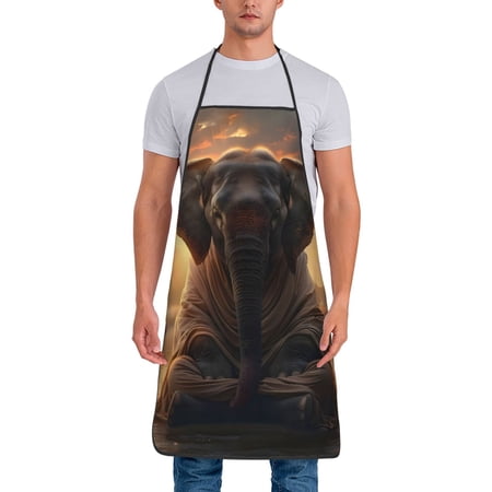 Naloa 1Pack Adjustable Bib Apron Waterdrop Resistant Cooking Kitchen Aprons for Women Men Chef Lake Meditating Elephant Print