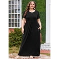 thumbnail image 4 of SHOWMALL Women's Plus Size Elegant Maxi Dress with Pockets, Black 2X Short Sleeve Scoop Neck Casual to Dressy Curvy Fit, 4 of 5