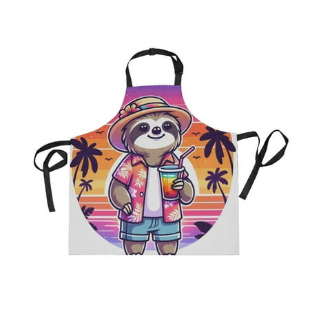 

JSTEL Sloth Summer Beach Apron with 2 Pockets for Women Men Adjustable Garden Bib