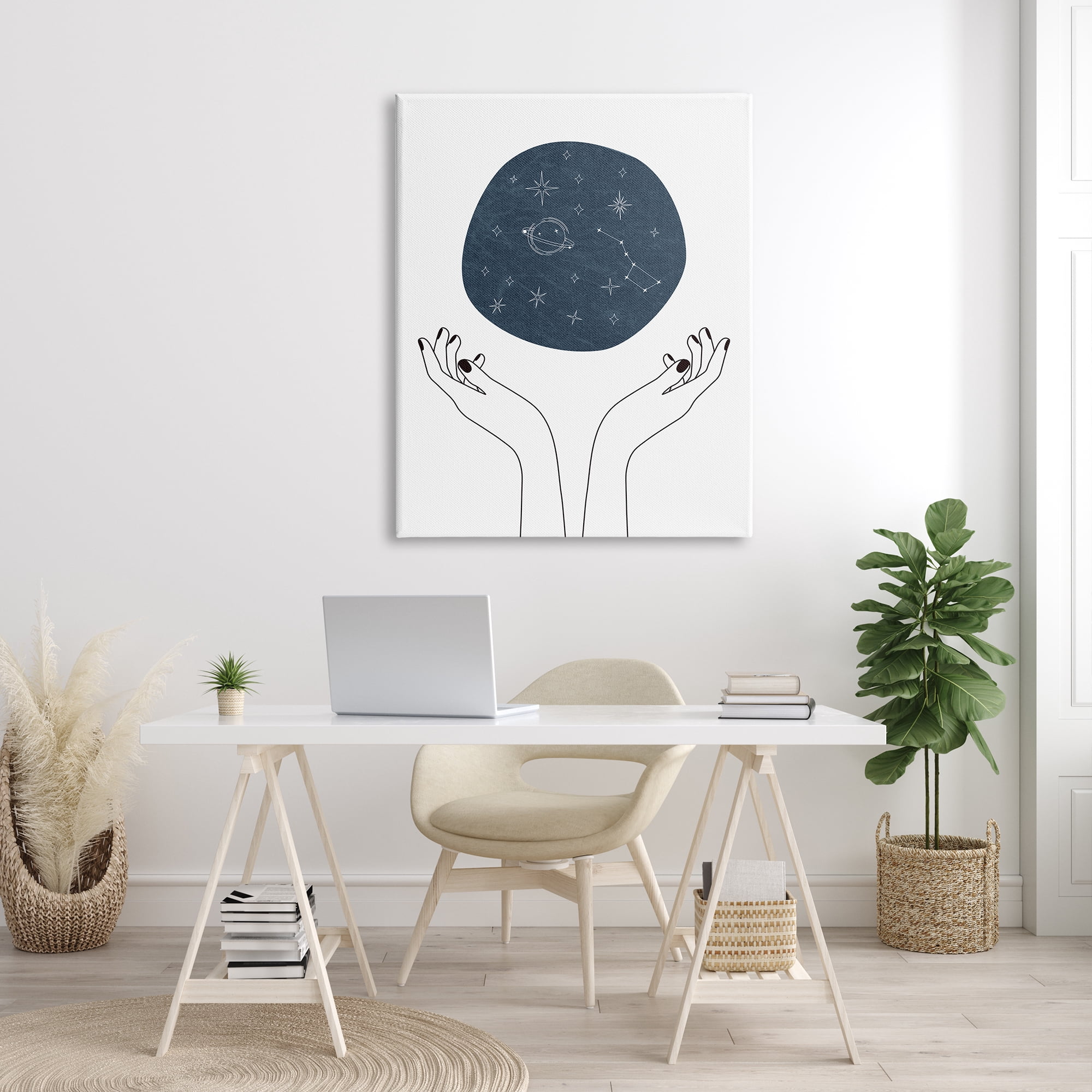 Stupell Industries Hands Holding Galaxy Constellations Minimal Blue, 36 x 48, Designed by JJ Design House LLC