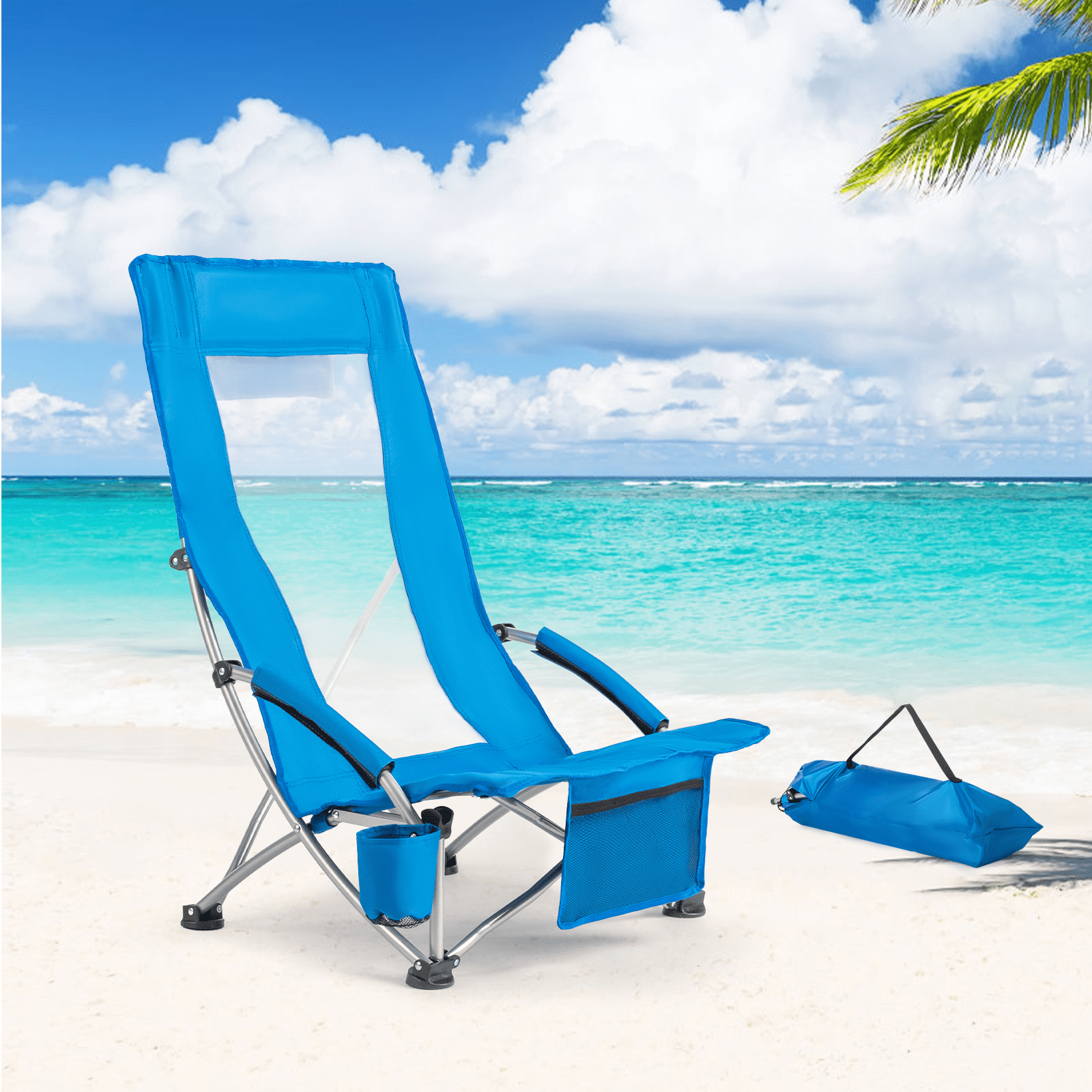 Ktaxon 2Pcs Folding Beach Chair w/Cup Holder & Carry Bag, 9 Inch