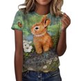 thumbnail image 1 of Blusa de manga corta con cuello redondo para mujer a la moda, camisetas sueltas con estampado Fridja  bn6606, 1 of 5