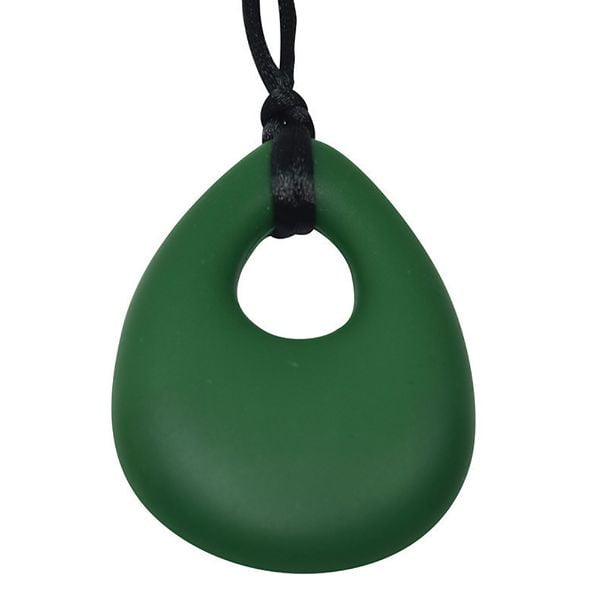 Oval Chewy Pendant With Breakaway Clasp Necklace- Forest Green Color
