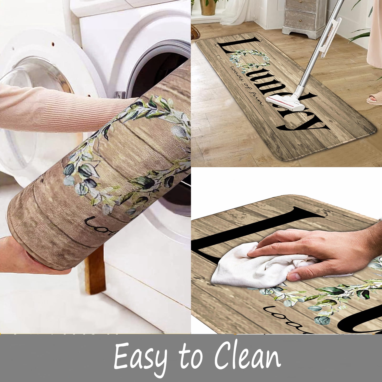 Laundry Room Runner Rug for Hallways Kitchen Runner Rug Non Slip 24"X72" Washable Runner Rugs with TPR Backing Soft Floral Text Carpet Indoor Machine Washable Accent Rug Low Pile Carpet