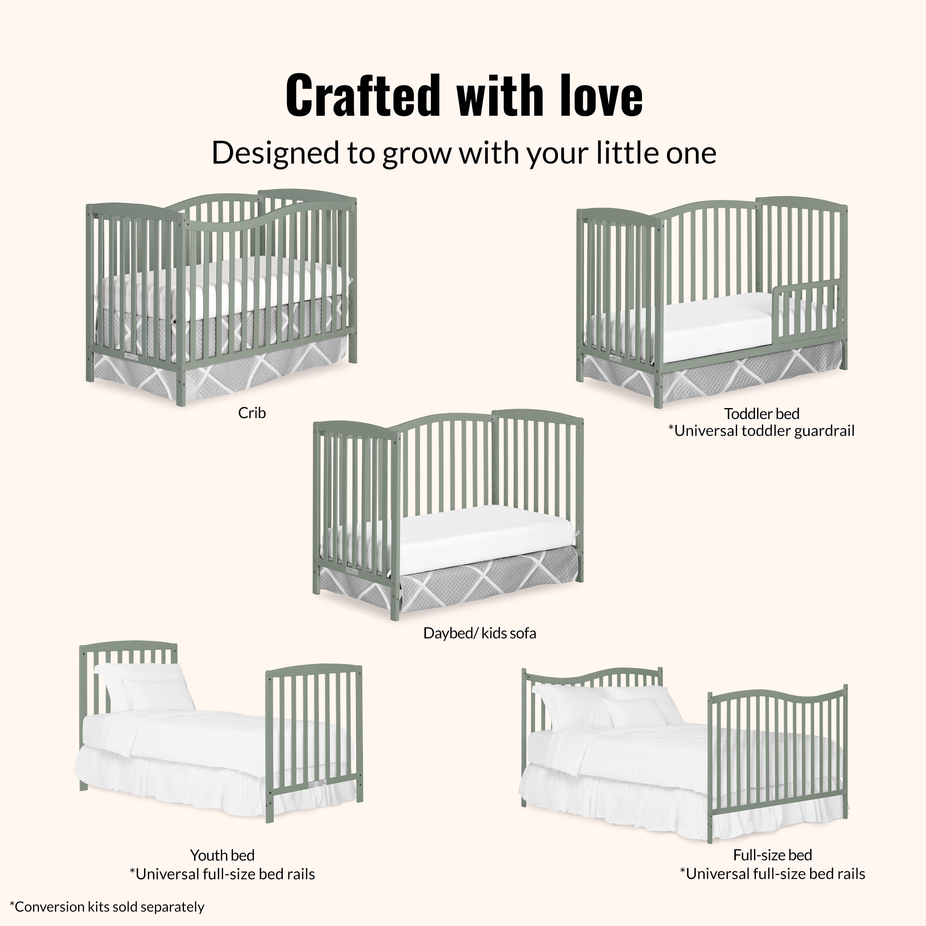 Dream On Me Chelsea 5-in-1 Convertible Crib, Meadow Green
