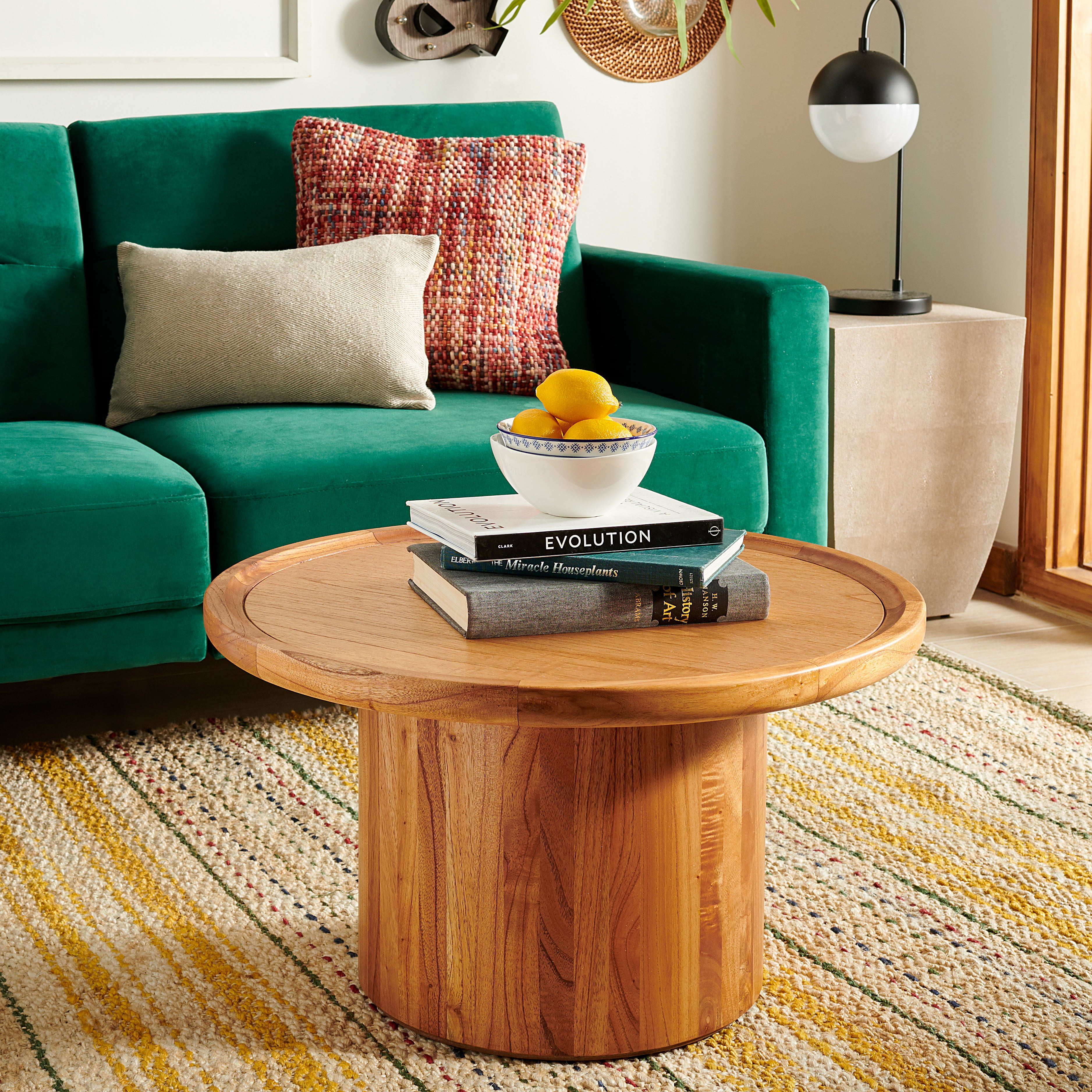 SAFAVIEH Devin Solid Round Pedestal Coffee Table, Natural Brown