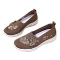 thumbnail image 4 of XUNKUSGA Walking Shoes Women Trendy Embroidered Knit Womens Shoes Casual Breathable Mesh Slip On Shoes Women Lightweight Comfortable Womens Walking Shoes,Brown,8.5, 4 of 9