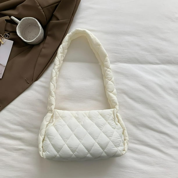 Ladies Shoulder Bag Elegant Classic Purse Wallet Warm clutch Soft Small  Modern Fashion Handbag for Shopping Winter Travel Trip Party , White 