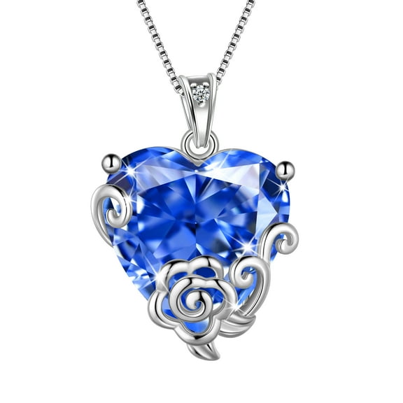 Juwaliy Women Heart Necklace December Birthstone Tanzanite Jewelry 925 Sterling Silver Flower Rose Pendant Mother Christmas Valentines Birthday Gifts