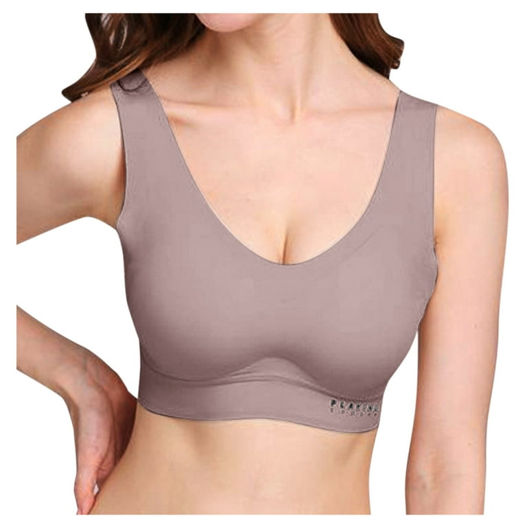 MRULIC bras for women Women's Trackless Underwire Vest Ice Silk Back Sports  Sleep Latex Bra Underwear Coffee + XL 