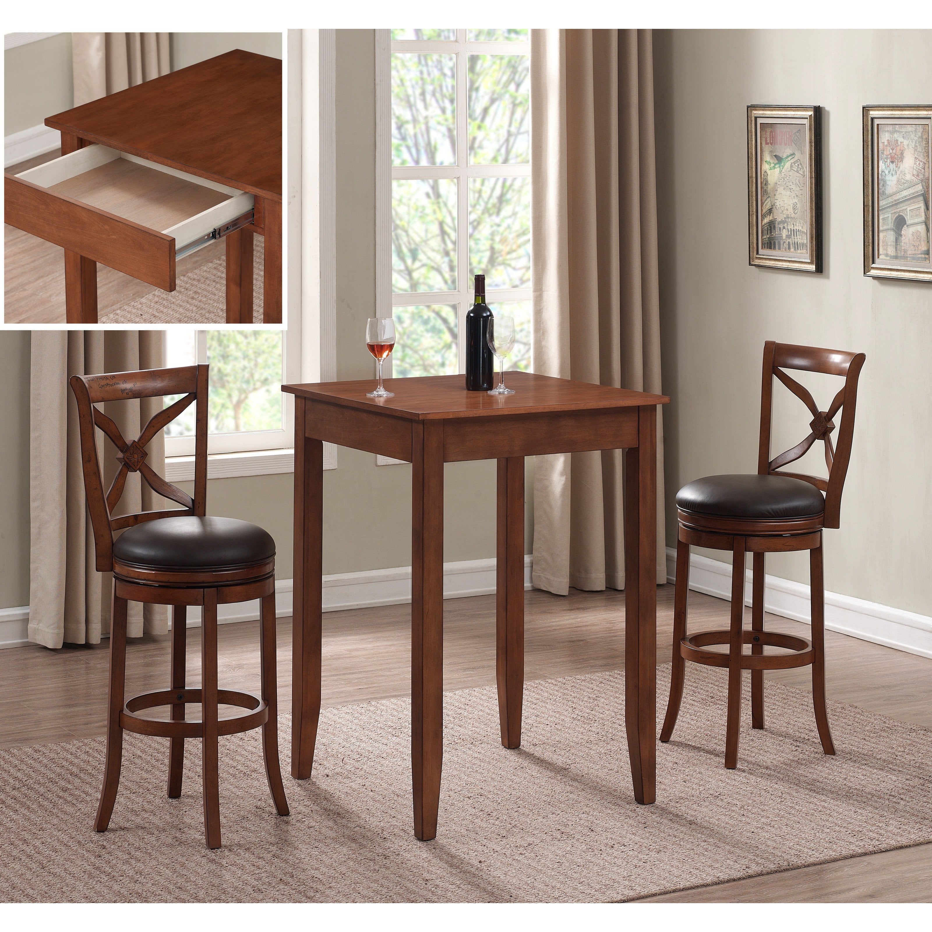 image: American Woodcrafters Provence 3 Piece Pub Table Set