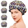 thumbnail image 7 of Shower Caps,Vibrant Floral Pattern Waterproof Shower Cap for Women 4 Pieces,Double Reusable Hair Cover for Shower PEVA Elastic Stretch Hem, 7 of 7