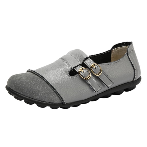 2026 Items under $5 asdoklhq Womens Casual Shoes,Women's Comfortable Leather Low-top Buckle Flat Casual Loafers Single Shoes