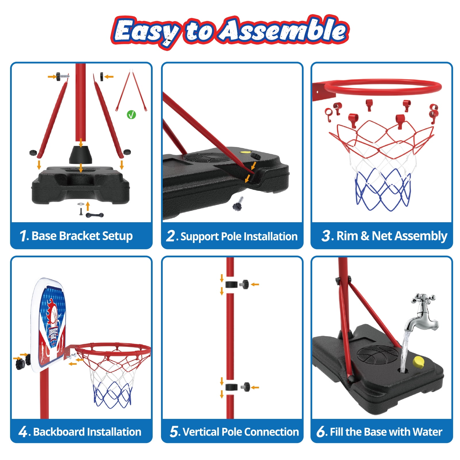 JoyStone Kids Basketball Hoop Adjustable Height 2.9 ft-6.2 ft, Toddler Basketball Hoop Indoor Outdoor Portable Kids BasketBall Goal Toys for Boys Girls Gift