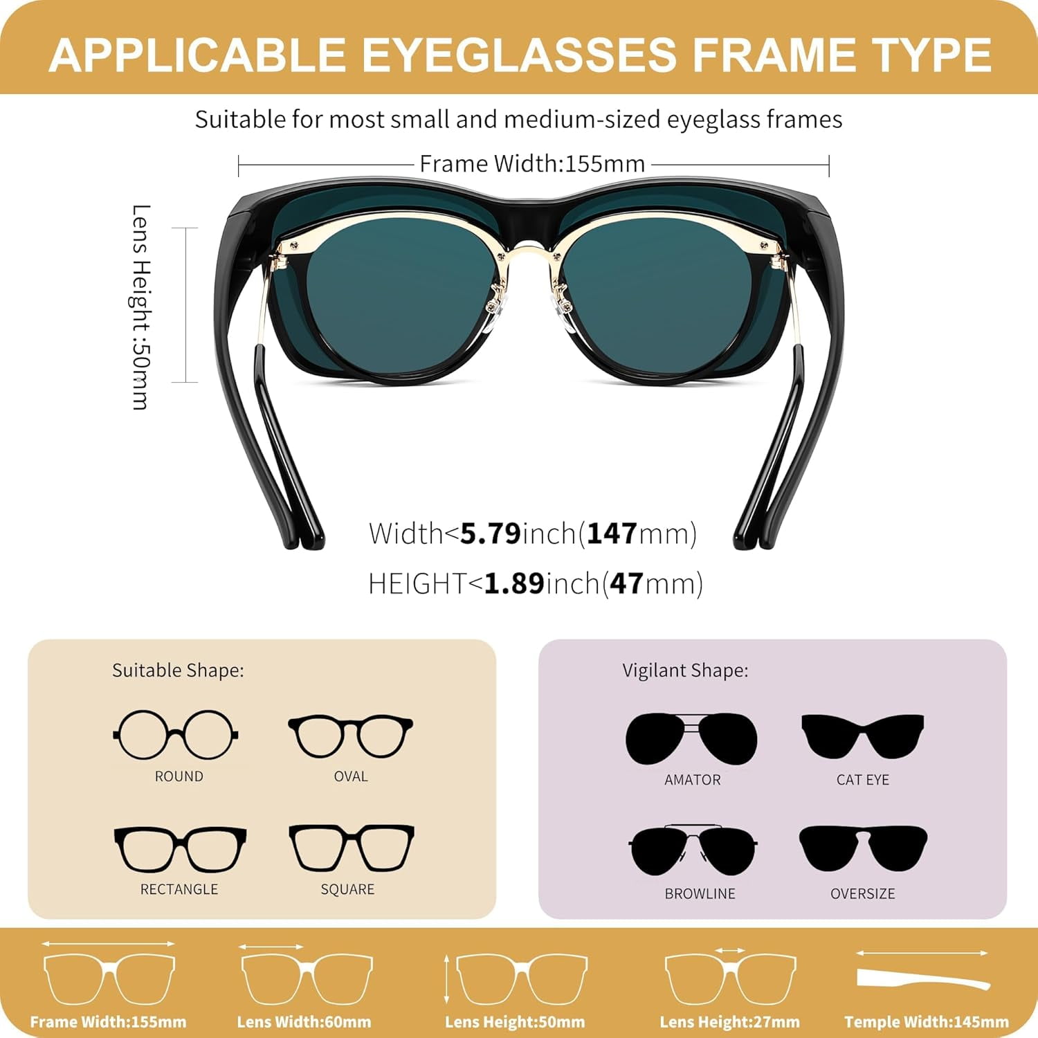 FEISEDY Polarized Sunglasses Fit Over Glasses Women, Fit over Glasses Sunglasses for Driving UV400 Protection B0250