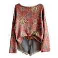 thumbnail image 2 of Long Sleeve Bohemian Tops for Women Casual Loose Crewneck Boho Floral Tunic Tops Vintage Fall Flower Blouses, 2 of 4