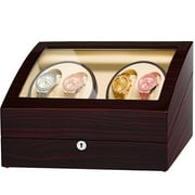 Watch Winder for 4 Automatic Watches, Wood Shell Piano Finish with Extra 6 Watch Storages,Silent Motor with Flexible Watch Pillows