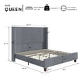 thumbnail image 5 of VanAcc Queen Size 61" Corduroy Upholstered Bed Frame with Vertical Stripe Wingback Headboard/Grey, 5 of 7