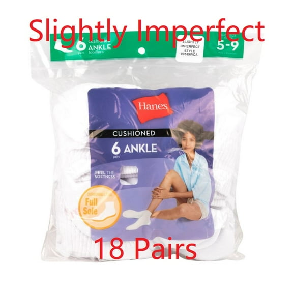 18 Pairs Hanes Women 's Cushion Cotton Ankle socks "SLIGHTLY-IMPERFECT"