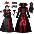 thumbnail image 2 of Vestido de Halloween de vampiro para niña, disfraz de novia fantasma gótica, disfraz de vampiro, princesa, reina, traje de carnaval, ropa negra y roja, 2 of 5