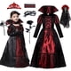 thumbnail image 2 of Vestido de Halloween de vampiro para niña, disfraz de novia fantasma gótica, disfraz de vampiro, princesa, reina, traje de carnaval, ropa negra y roja, 2 of 4