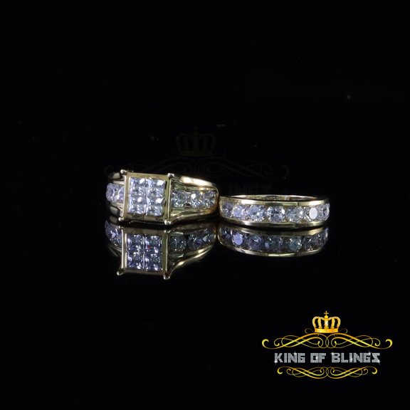 King Of Bling's Women's Yellow Cubic Zirconia Silver 10.00ct Square 2 Piece Bridal Set Ring SZ 9