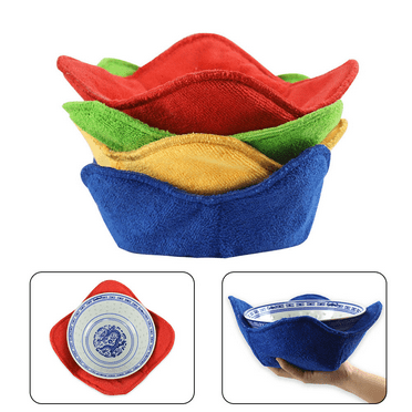 Bowl Snuggies, Multicolor Set of 4 Microwave Hot Bowl Holders to Keep Your Hands Cool and Your Food Warm, Polyester & Sponge Heat Resistant Dish Pads for Soup, Rice and Pasta by Fakrich