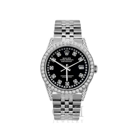 Rolex Datejust Diamond Watch, 36mm, Stainless Steel Black Dial w/ Diamond Bezel and Lugs, Rolex, Adult, Male