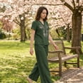 thumbnail image 4 of Womens 2 Piece Linen Suits Cute Summer Flowy Matching Suit Boho Flowy Embroidered Tops Wide Leg Pants Casual Sets, 4 of 6